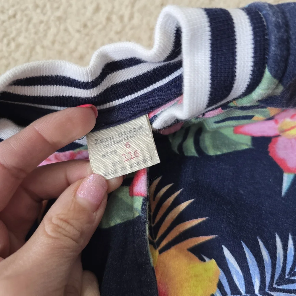 Zara Cotton Kids Tropical Floral Jacket - Navy and Multicolor - Picture 2 of 7